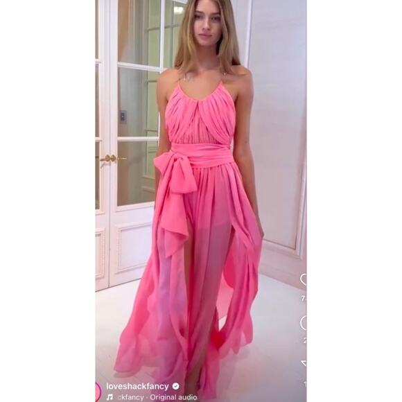 NEW $795 LoveshackFancy Zamia Maxi Gown Dress Pink daiquiri Silk Chiffon… - Picture 9 of 16